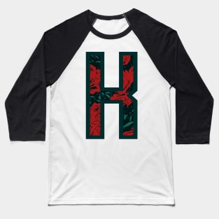 Modern Rose Floral Initial Name Alphabet - Letter K Baseball T-Shirt